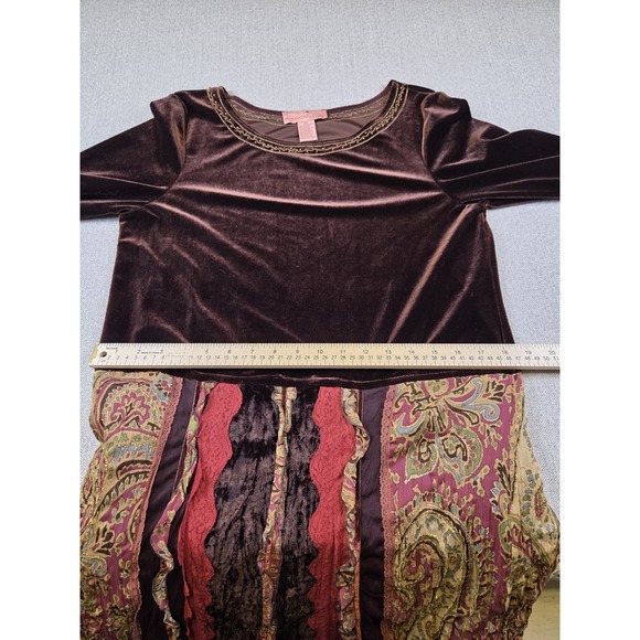 VTG‎ Y2K Bandolino Dress Women's 12 Brown Velvet Paisley Beaded Gypsy Whimsigoth - Picture 10 of 13